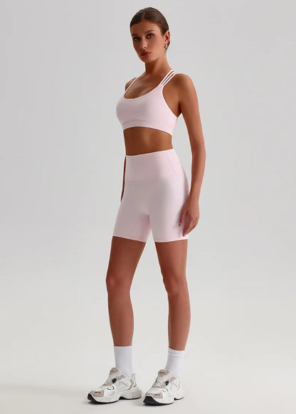 Solid Color High Impact Solid Gym Yoga Set Tight Legging Fitness Cross-back straps Bra Top 2pcs Soft Sport Suit  Women Sportwear