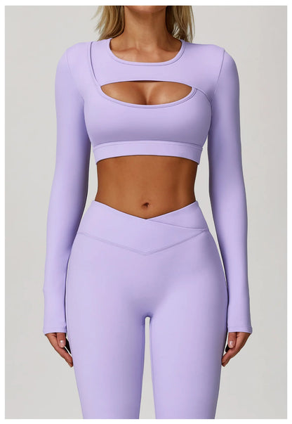 Women Yoga Shirts Crop Top Long Sleeves Sexy Hollow Out Shirts for Women Yoga Sports Fitness Gym Clothes Push Up Workout Tops