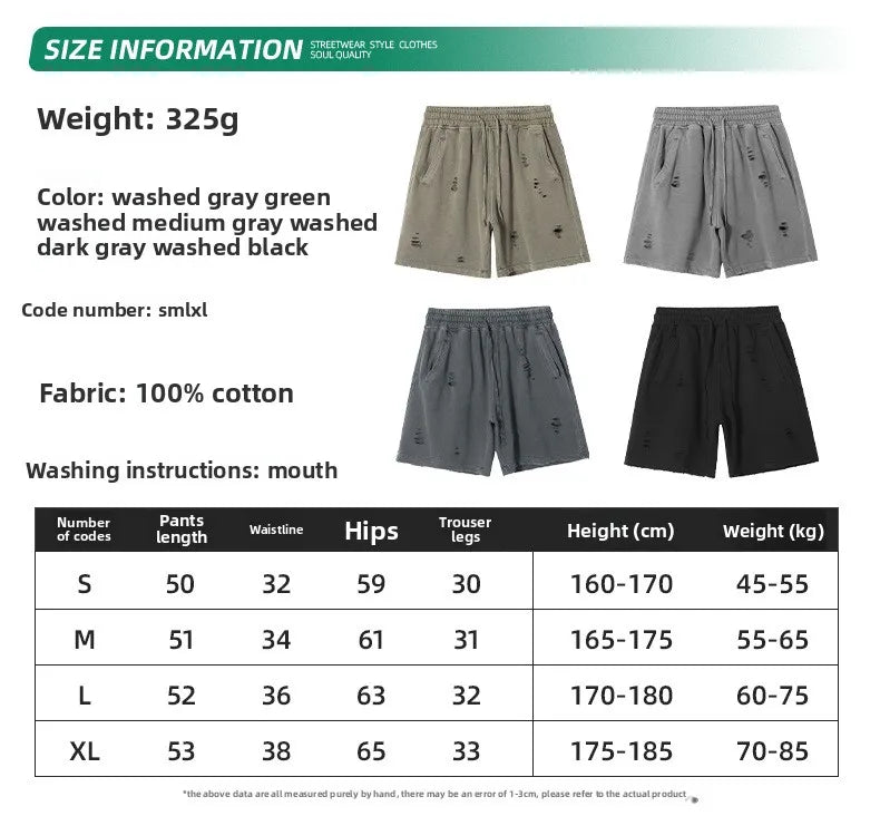 Customized LOGO Men's Heavy 100% Cotton High Street Wind Wash Old Loose Cut Couple Retro Shorts