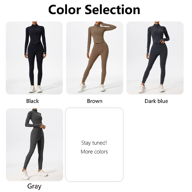 Hearuisavy Summer Ultra-Soft Fabrics 2Pcs Long Sleeve Gym Set Women Quick-Dry Yoga Clothes Workout Leggings Suit Sports Jackets