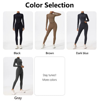 Hearuisavy Summer Ultra-Soft Fabrics 2Pcs Long Sleeve Gym Set Women Quick-Dry Yoga Clothes Workout Leggings Suit Sports Jackets