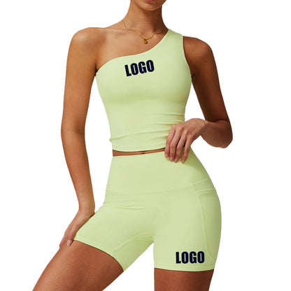 Custom LOGO women's quick-drying waist shaping yoga casual outer wear running cycling fitness sports two-piece set