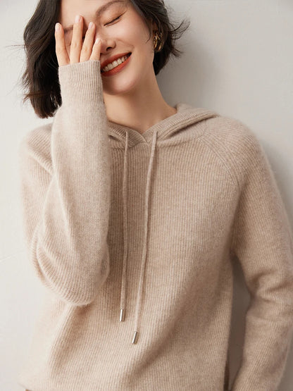 CHICUU Autumn Winter Women Hoodie Pullover Sweater 100% Cashmere Knitwear Soft Warm Casual Style Hooded Sweater Tops