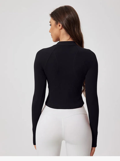 Half Zipper Running Fitness Jacket Outdoor Sports Long Sleeved Women Slim Gym Workout Top Female Yoga Clothes Quick Dry Jacket
