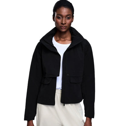 Custom LOGO women's autumn light and breathable waterproof trench coat stand-up collar hooded casual short pocket sports jacket