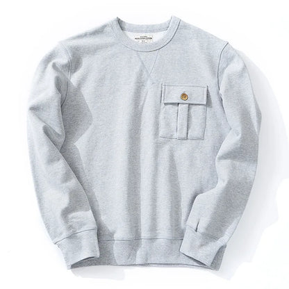 Men's Amekaji 490g Heavyweight French Terry Sweatshirt - Solid Color Crew Neck Pullover Kangaroo Pocket Thick Hoodie