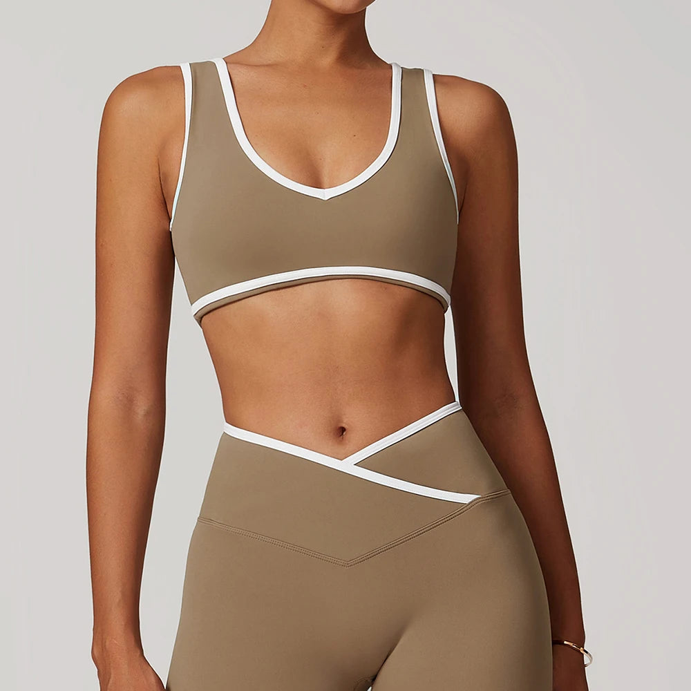 V-Neck Sports Bra Women Top Push Up Sport Underwear Yoga Vest Gym Crop Top Brassiere Fitness Top Workout Breathable Beauty Back