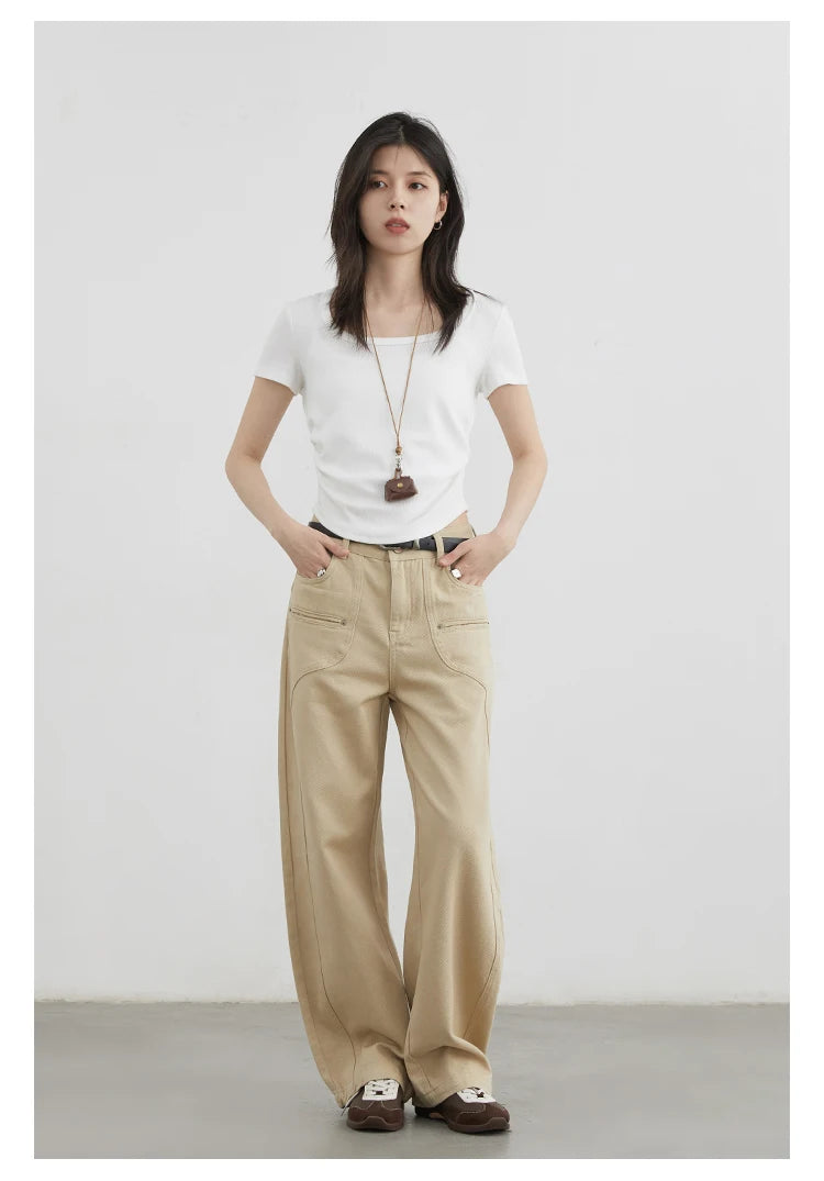 CHIC VEN Women Jeans Solid Loose Casual New Split Wide Leg Denim Pant Workwear Female Trousers Spring Autumn 2025