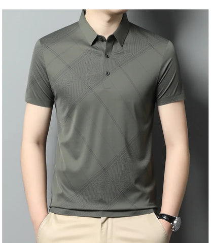 YOLANFAIRY Mulberry Silk T Shirt Men Polo Shirt Mens Shirts Short Sleeves Polos Hombre Manga Corta Summer Mens Clothing 2024