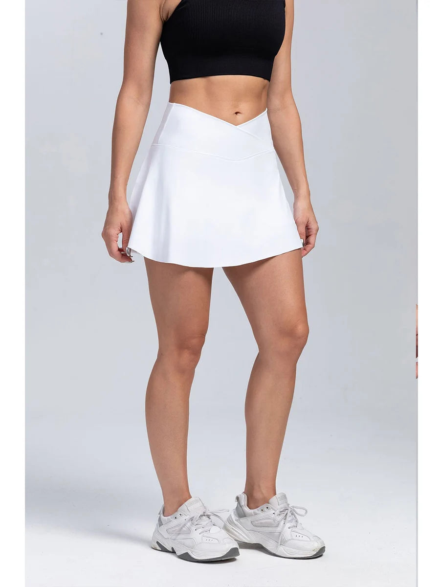 Women Pleated Tennis Skirt with Pockets Shorts Athletic Skirts Crossover High Waisted Athletic Golf Skorts Workout Sports Skirts