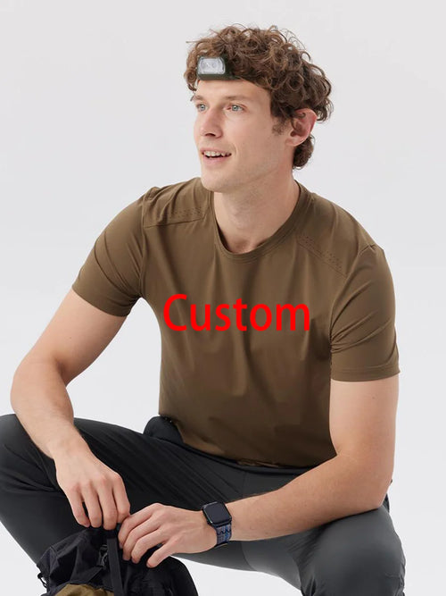 #51112-XIYU Custom LOGO Print Plain Gym T-shirt Men Summer Fitness O-Neck Short Sleeve T shirt Cotton Slim Fit Workout Tees Tops