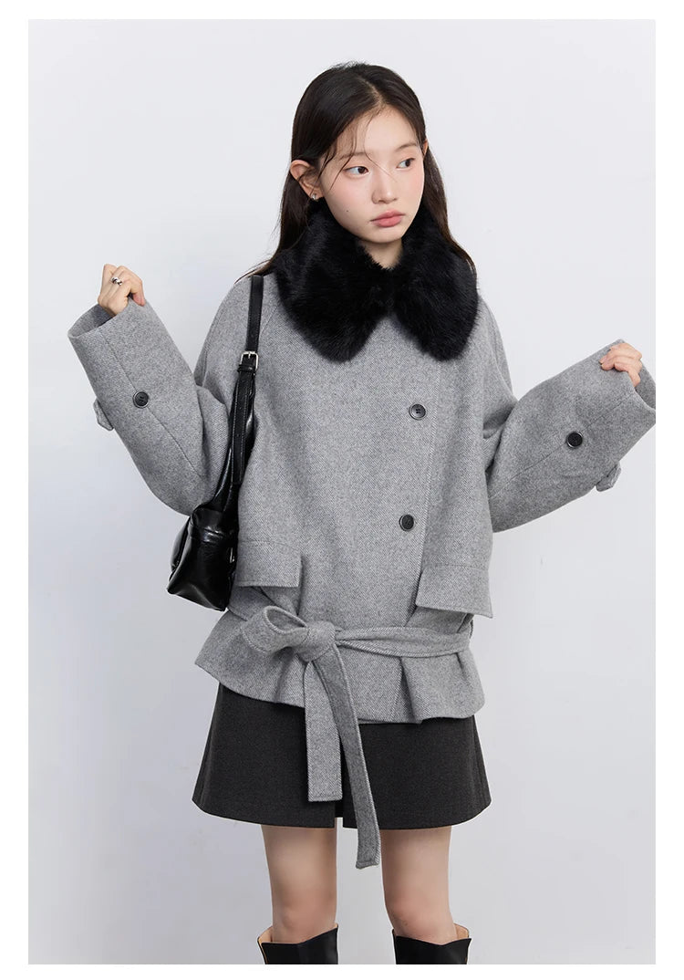 CHIC VEN Women Korean Coat Loose Casual Woolen Single-sided Detachable Collar Female Overcoat Ladies Jacket Autumn Winter 2025