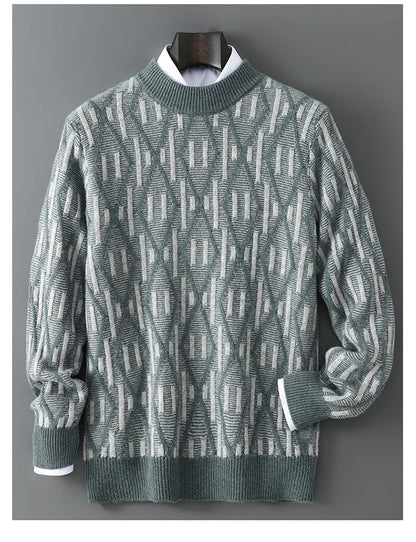 New 100% Pure Wool Cashmere Men's Mock-Neck Pullover Autumn And Winter Color Matching Top Casual Thick Fashion Large Size Jacket