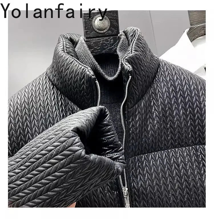 YOLANFAIRY Luxury Top Layer Sheepskin Leather Jackets for Man 2025 Winter Fashion White Goose Down Coat Warm Black Puffer Jacket