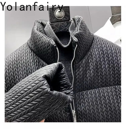 YOLANFAIRY Luxury Top Layer Sheepskin Leather Jackets for Man 2025 Winter Fashion White Goose Down Coat Warm Black Puffer Jacket