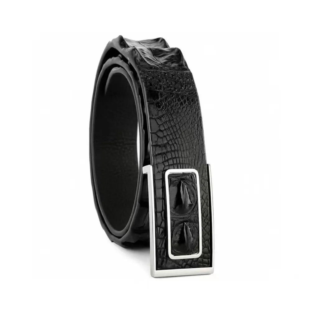 Genuine luxury brand men's belt made of real crocodile leather, featuring a retro-casual buckle, perfect for pairing with jeans.