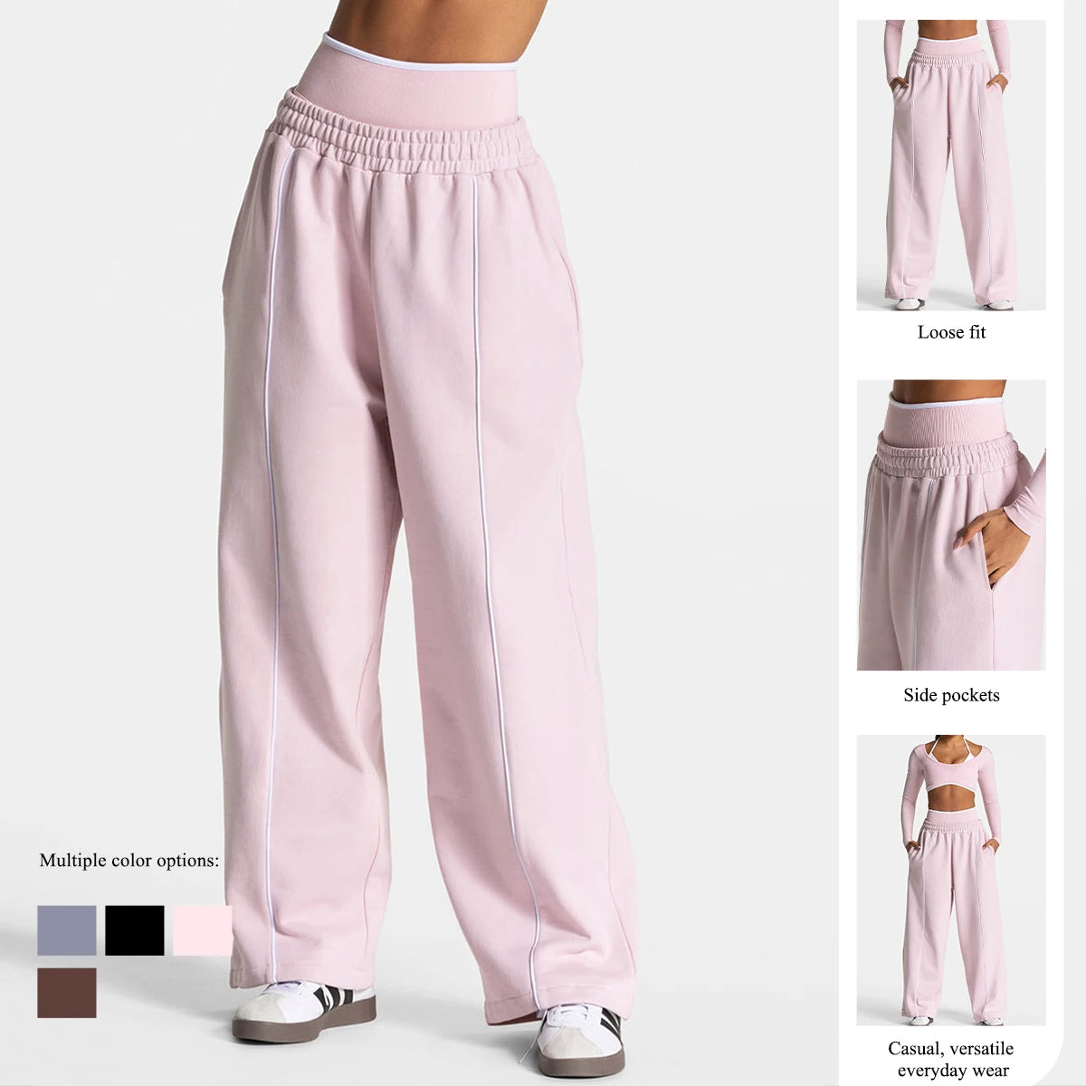 Hearuisavy Women Yoga Pants High Waist Casual Straight Wide Leg Pants Loose Sports Bottoms Outdoor Running Gym Long Trousers