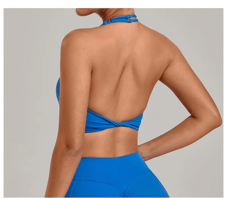 TRY TO BN Yoga Sports Bra Women's Zipper Halter Neck Naked Feeling Backless Underwear Fitness Tops Workout Running Gym Clothing