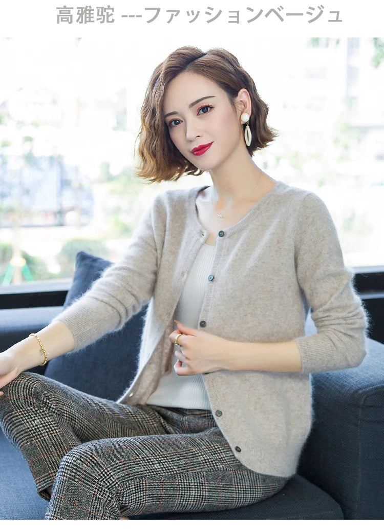 Women Cardigan Large Size Warm Pure Mink Cashmere Sweaters O-neck Loose Coat Female Sweater Ladies' Jacket Solid Knit Cardigans