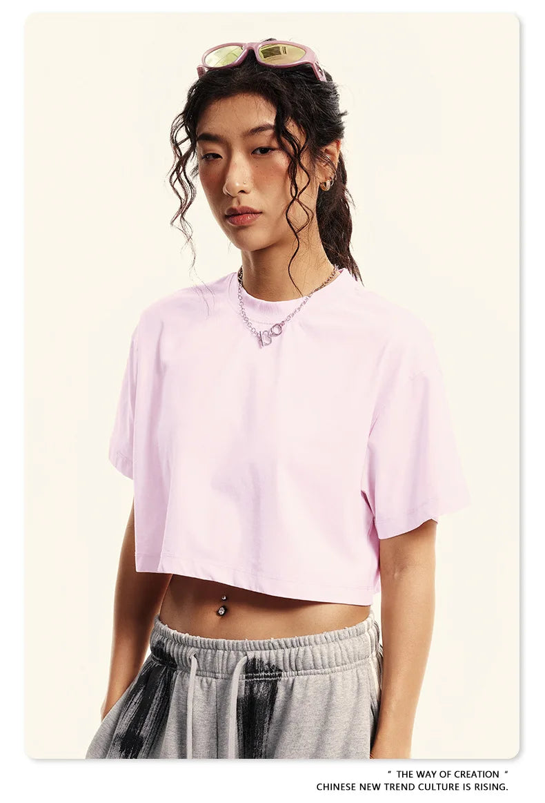 Custom LOGO women's 230G spring summer  open-button top Spice Girl loose short sports cotton polyester short-sleeved t-shirt