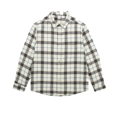 Spring 2025 New American Vintage Plaid Shirt - Men's 100% Cotton Double Pocket Workwear Long Sleeve Slightly Loose Casual Top