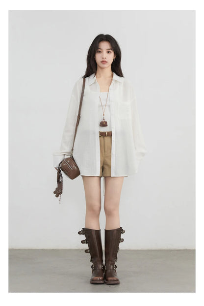CHIC VEN Women Long Sleeve Shirts Solid Loose Casual New Style Design Back Hollow Out Shirt Female Blouse Spring Summer 2026