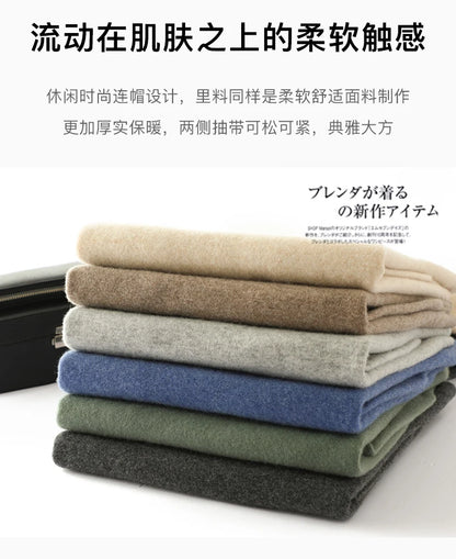 Men's 100% Merino Wool Sweater Hooded Collar Knitted Pullover Cashmere Sweatshirt Autumn Winter Casual Large Tops Long Sleeved