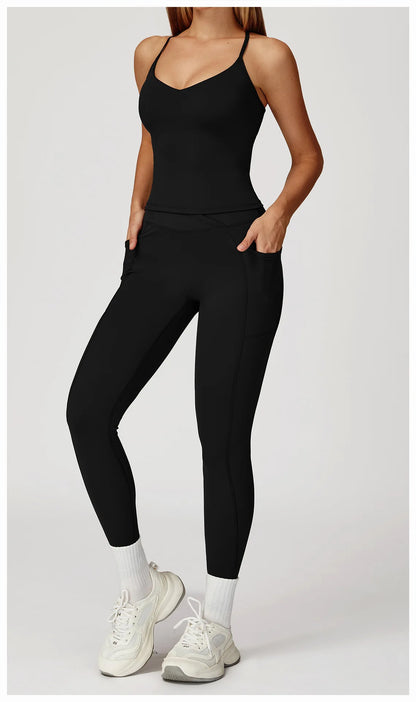 Women Sportswear Yoga Set 2PCS Sport Suit Gym Workout Clothes Women's Tracksuits Fitness Gym Vest High Waist Sports Leggings