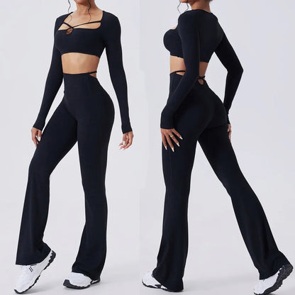 Cloud Hide Brown Yoga Suit Gym Woman Fitness Set Long Sleeve Sports Tracksuit Top Pants Workout Pilates Outfits Running Clothes