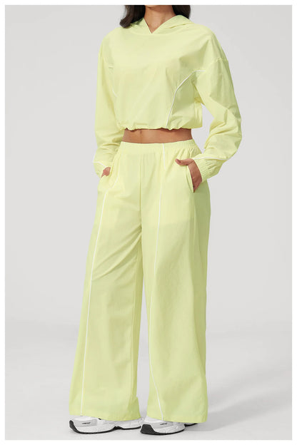 New Summer Sun Protection Set Yoga Set Women Two Piece Tracksuit Yoga Long Sleeved Wide-leg Pants Running Set Outdoor Sportswear
