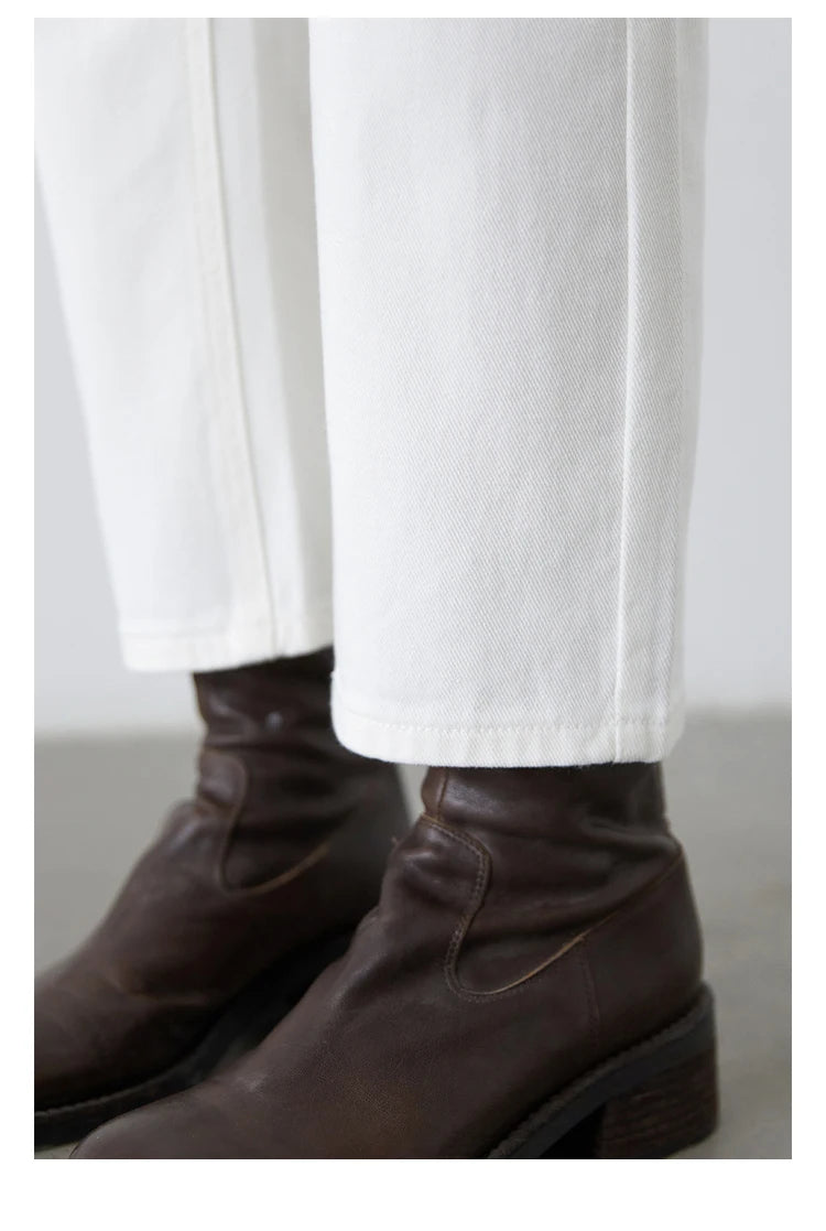 CHIC VEN Women Pants White Slim High Waisted Cotton Straight Leg Casual Slim Leg Jeans Girl Trouser Spring Autumn 2025
