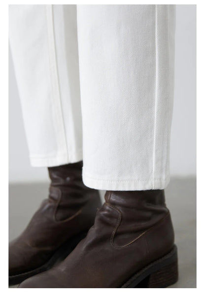 CHIC VEN Women Pants White Slim High Waisted Cotton Straight Leg Casual Slim Leg Jeans Girl Trouser Spring Autumn 2025