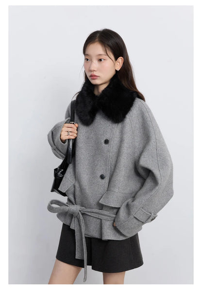 CHIC VEN Women Korean Coat Loose Casual Woolen Single-sided Detachable Collar Female Overcoat Ladies Jacket Autumn Winter 2025