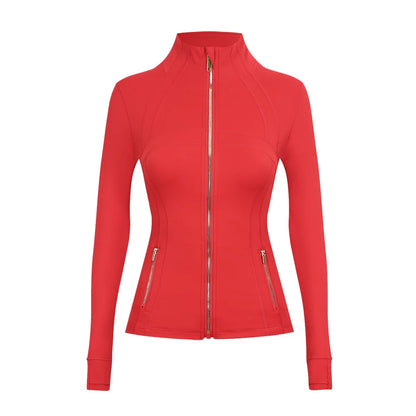 Personalized LOGO custom women's gold zip jacket tight stand-up collar quick-drying fitness running yoga suit 41-color S-3XL top