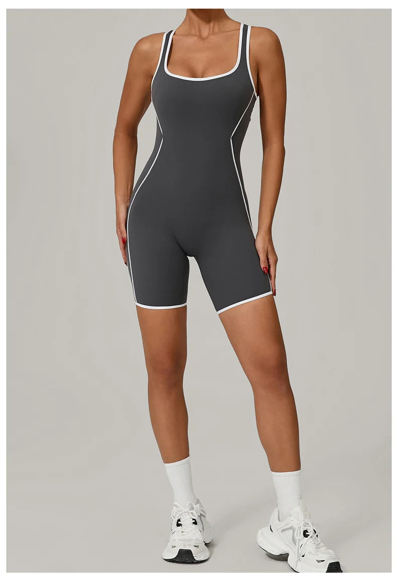 TRY TO BN Yoga Jumpsuit Sports Hollow Back Breathable Contrasting Color Bodysuit Fitness One Piece Set Running Gym Woman Clothes