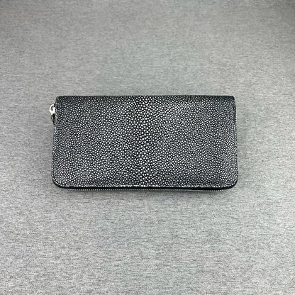 Genuine Unisex Stingray Leather Long Wallet, Exotic Style Leather Clutch for Women, Large Zip Card Holder for Men