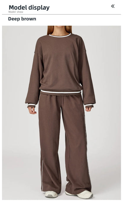 Custom LOGO women's new casual sweater wide-leg trousers comfortable outdoor fashion sports jogging shorts cycling two-piece set