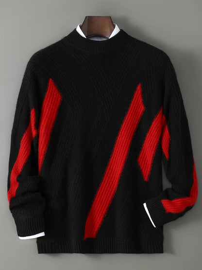 2025 Winter New Product Launch Men's Round Neck Jacquard Cashmere Knit Pullover 100% Pure Wool Men's Sweater Casual Thick Warm