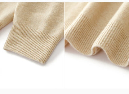Men's 100% Merino Wool Sweater Hooded Collar Knitted Pullover Cashmere Sweatshirt Autumn Winter Casual Large Tops Long Sleeved