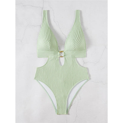 Sexy 8 Colors Deep V Neck Cut Out One Piece Swimsuit Women Swimwear Female High Leg Cut Monokini Bather Bathing Suit Swim V7177