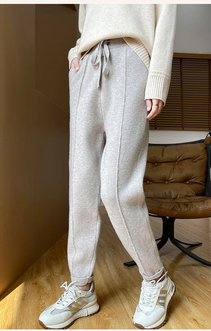 DjzDsm Women's Skinny Pants 100% Merino Wool for Spring And Autumn Comfortable Fit Casual Trousers Center Pants