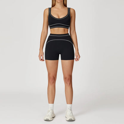 Hearuisavy Summer Yoga Set 2Pcs Women High Support Push Up Sports Top Butt-Lifting Fitness Pants Outdoor Cycling Sports Bra Suit