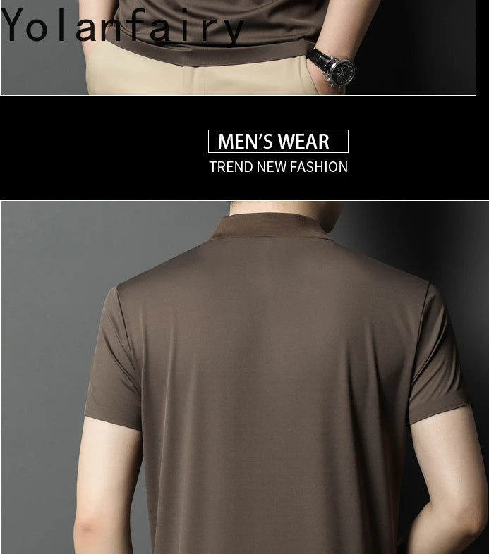 YOLANFAIRY 2.6% Mulberry Silk Polo Shirts Mens T Shirt Short Sleeve T Shirt Men Summer Fashion Tops Men Clothing Футболка Поло