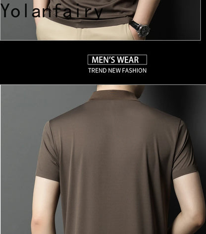 YOLANFAIRY 2.6% Mulberry Silk Polo Shirts Mens T Shirt Short Sleeve T Shirt Men Summer Fashion Tops Men Clothing Футболка Поло