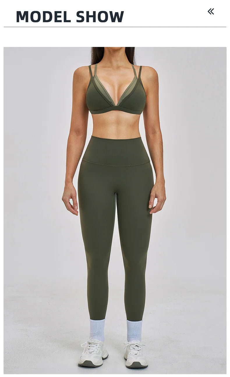 TRY TO BN Women's Color Block Yoga Sets Fake Two-Piece Sports Bra High Waisted Leggings Breathable Fitness Workout Gym Tracksuit