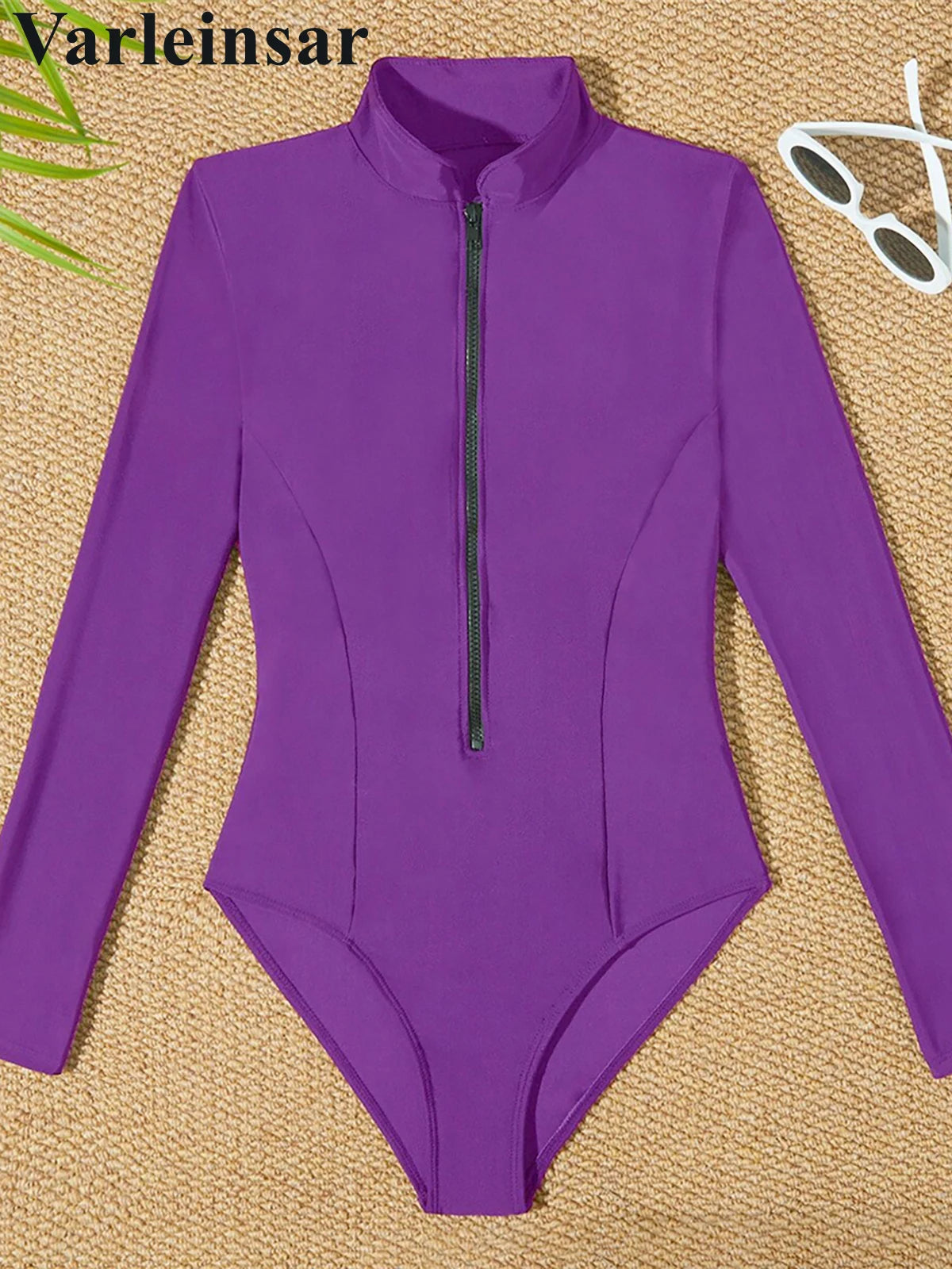 S - 2XL 4 Colors Long Sleeve With Zipper Surf Rash Guard One Piece Swimsuit Women Swimwear Female Bather Bathing Suit Swim V6266