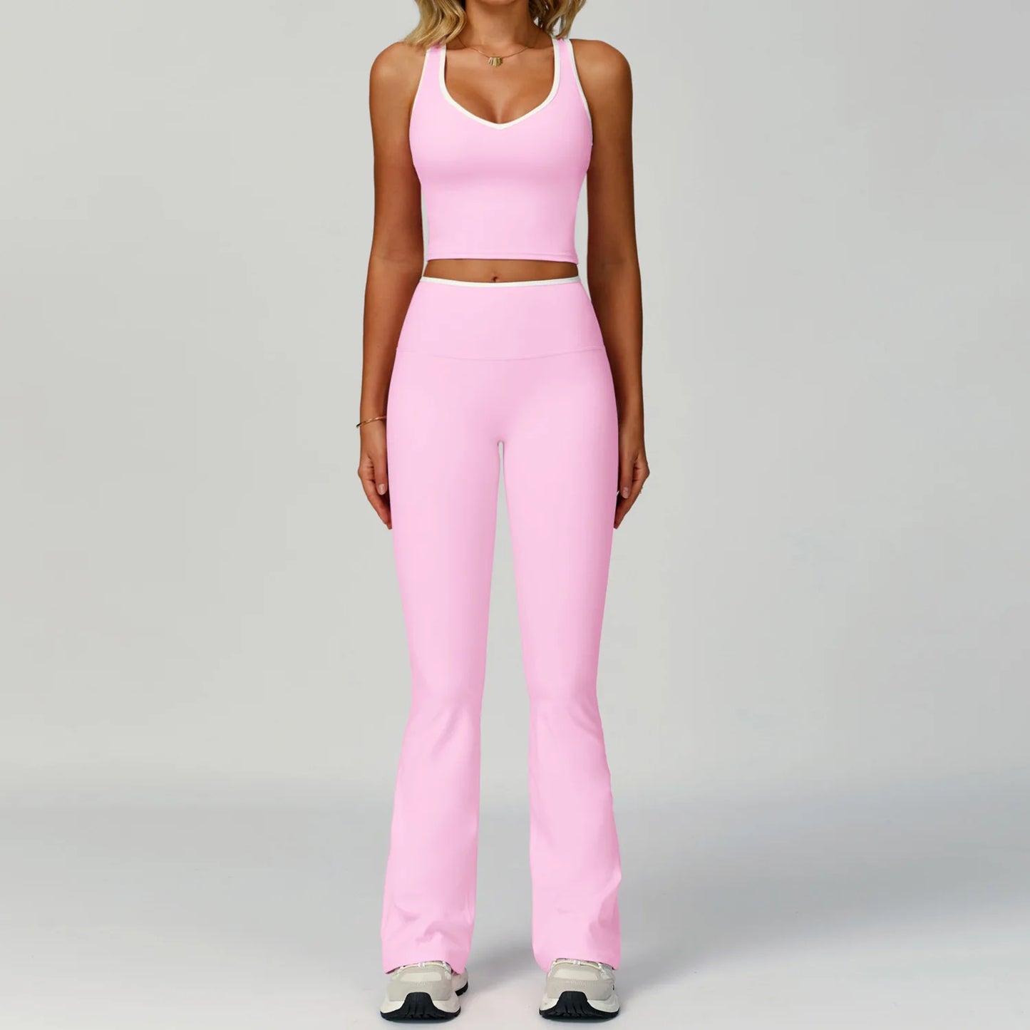 2PCS Workout Clothes Wide Leg Pant Yoga Suits Solid Color Bra Sports Set Gym Tracksuits Female Quick Dry Fitness Suit Sports Set