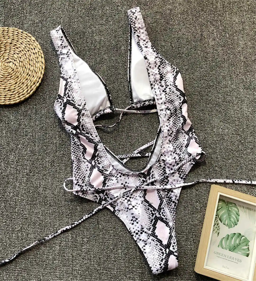 Sexy Bandage Wrap Around Tummy Cut Out Deep V Monokini One Piece Swimsuit Women Swimwear Female Bather Bathing Suit Swim V1037