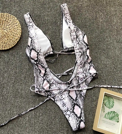 Sexy Bandage Wrap Around Tummy Cut Out Deep V Monokini One Piece Swimsuit Women Swimwear Female Bather Bathing Suit Swim V1037