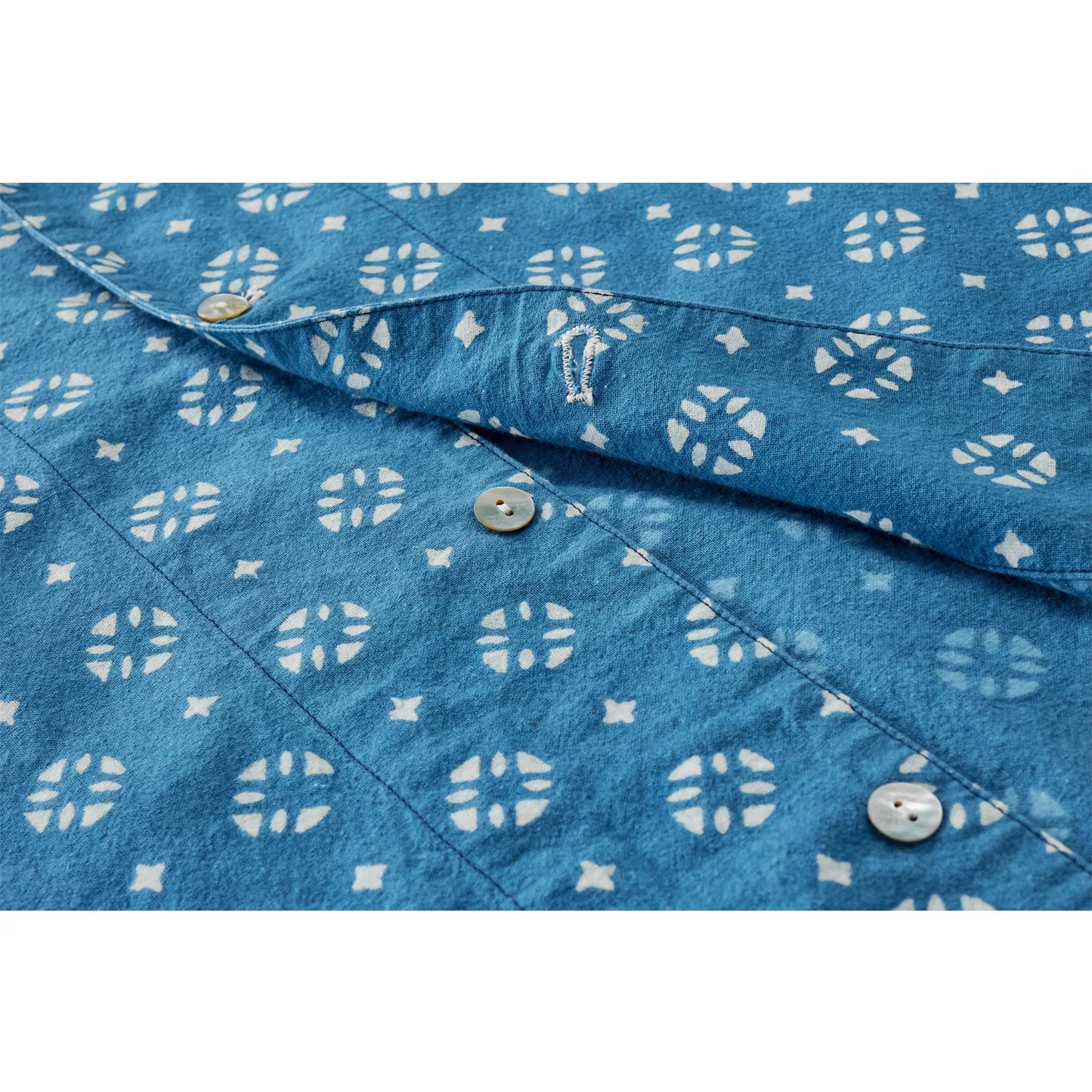 Vintage Indigo Print Shirt Men Summer New Blue Dyed Cuban Lapel Short Sleeve Single Breasted Shirt Cotton Casual Cardigan Tops